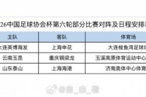 博主分享足协杯3场1/4决赛时间：泰山vs海港9月1日19:35开球