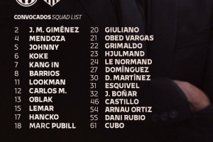 马竞友谊赛名单：阿尔瓦雷斯缺席，李刚仁、格里马尔多在列
