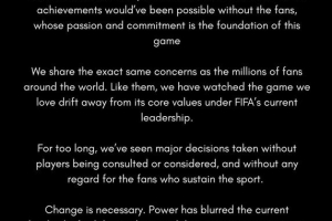 名宿声明：FIFA现任管理层治下的足球运动正在背离其核心价值观
